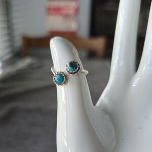 925 Sterling Silver Herbert Spence~Turquoise Double Stone Open Ring